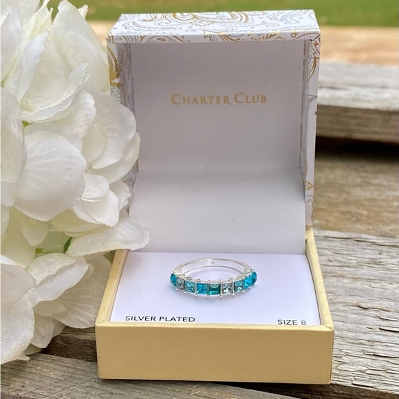 NWT CHARTER CLUB MULTI-BLUE CUBIC ZIRCONIA SILVER RING - 8 - Picture 3 of 6